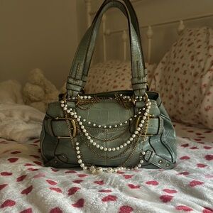 Elegant Green Handbag with Chain Details